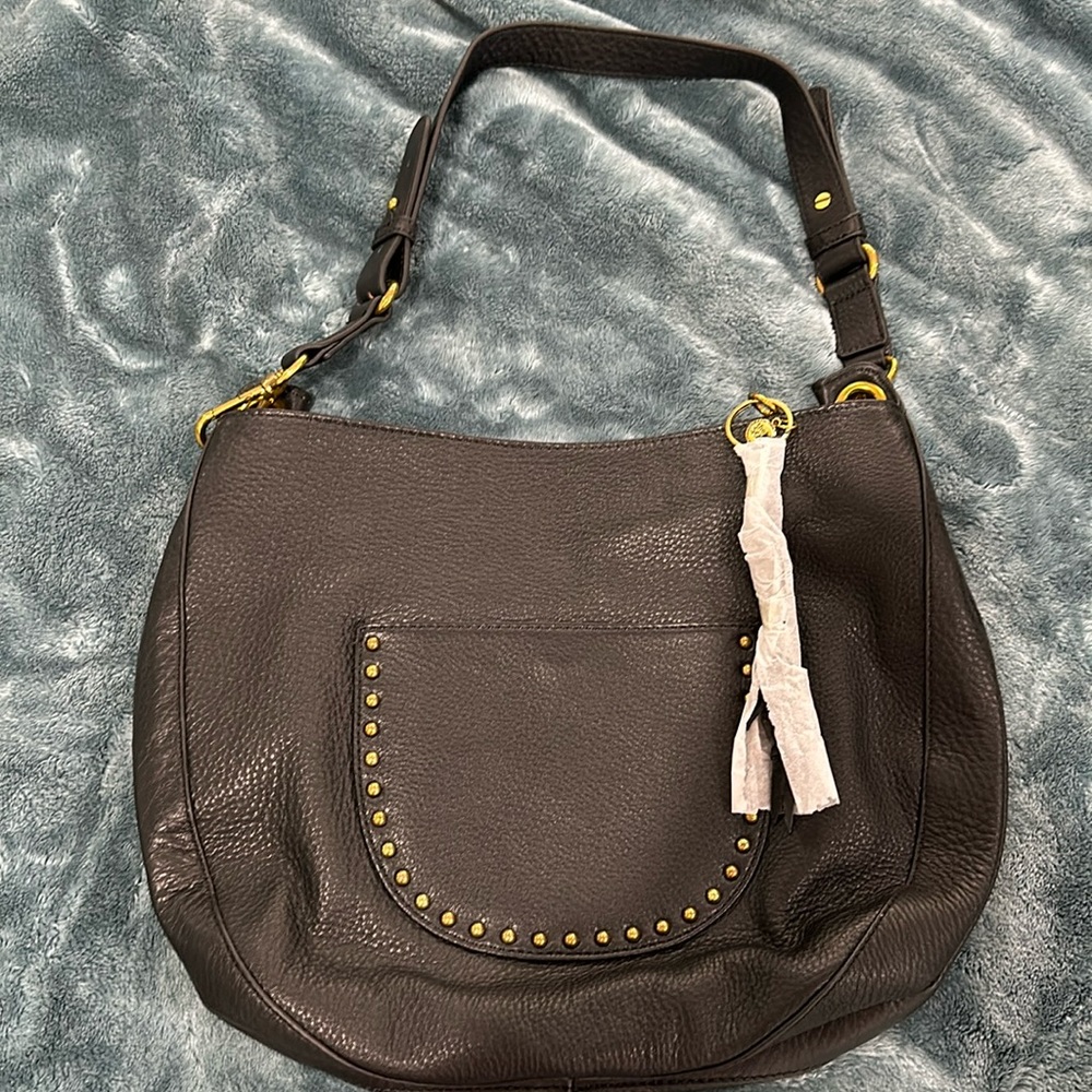 The Sak Zinnia Black Leather Studded Zip Hobo Shoulder - New Never Used